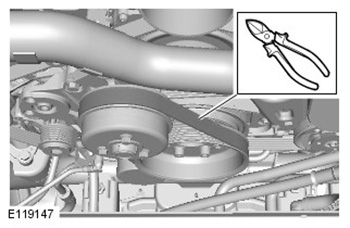 Снятие и установка ремня привода вентилятора системы охлаждения Range Rover Sport с 2013 года